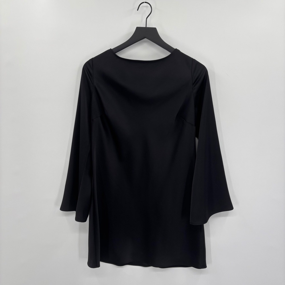 Gianni Bini Mini Dress Womens 10 Black Open Back Bell Sleeve Cocktail LBD Chic
